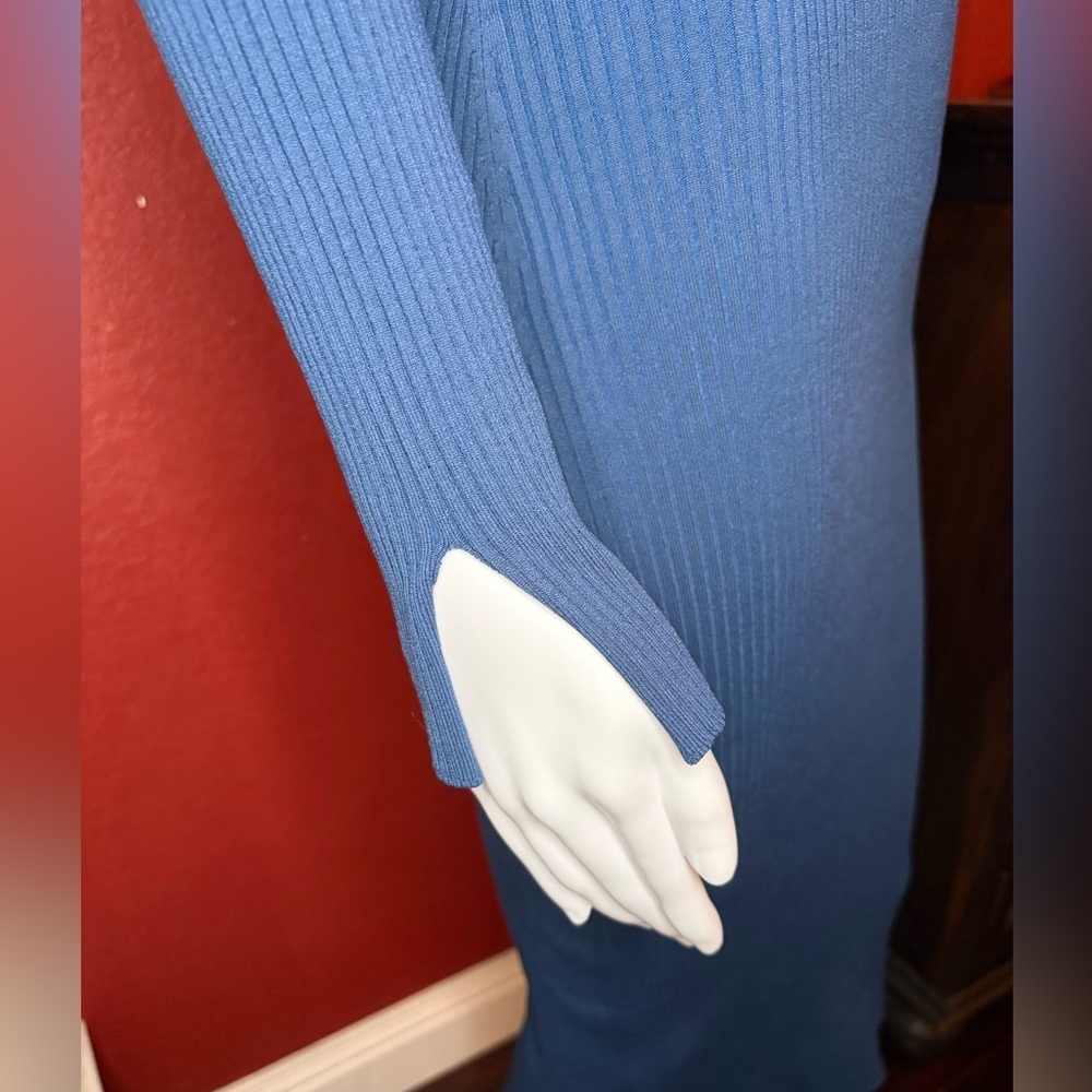 Jonathan Simkhai- Elegant Blue Long Sleeve Ribbed Knit Dress. Size S - Picture 4 of 6
